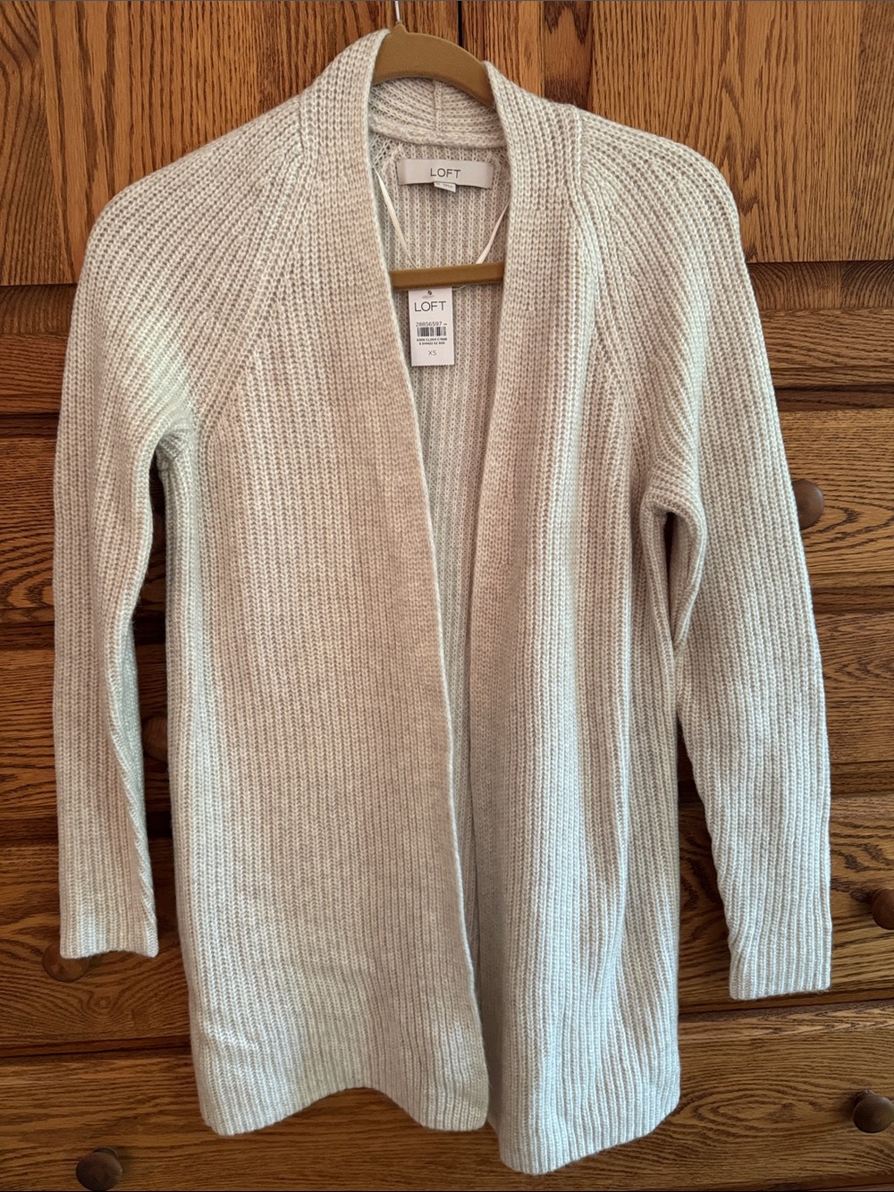 LOFT Light Cream Open-Front Ribbed Cardigan